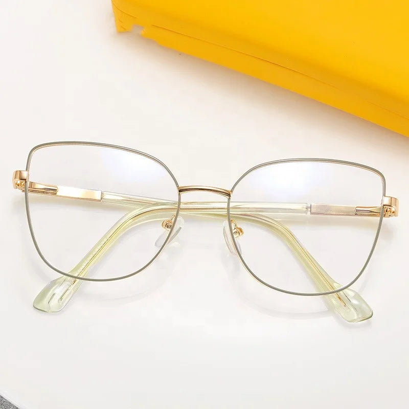 Jiuling Eyewear Stock Ready Custom hd Prescription Lens Shaded Women Round Metal Anti Blue Light Computer Eyeglasses Frame