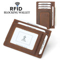 Slim Real Leather RFID Blocking Crazy Horse Magnetic Card Holder Men's Wallet with ID Card Window for Work and Travel