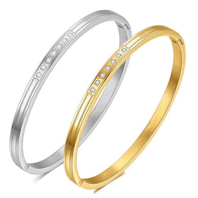 MECYLIFE Stainless Steel Jewelry Bangles Women Fashion 18K Gold Tarnish Free Luxury Zircon Bracelet Bangles Bracelets
