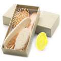 3 in 1 Natural Goat Bristle Wooden Baby Hair Brush Set with Custom Logo Disposable for Newborns (Girl & Boy)
