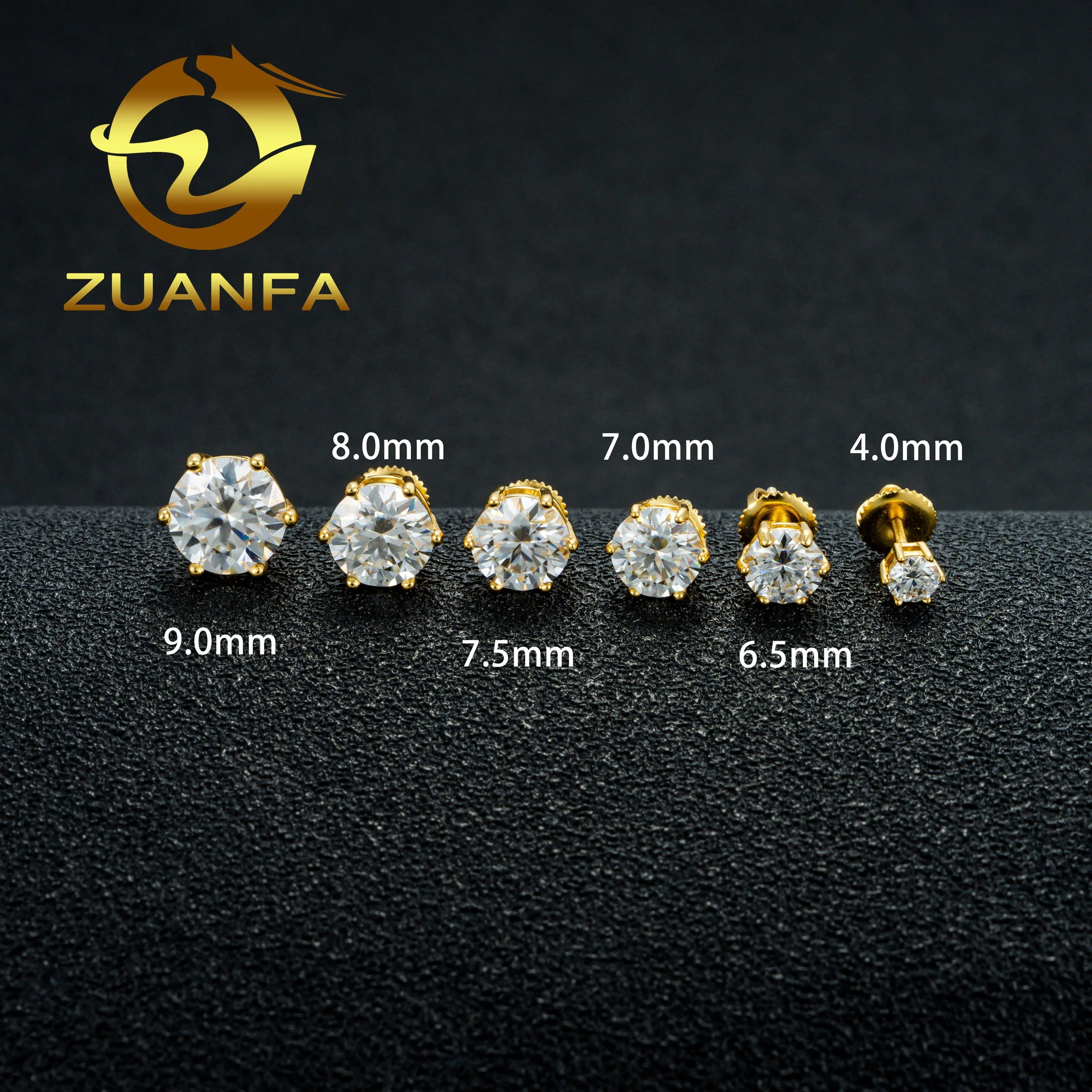 Dropshipping Zuanfa Fine Moissante Jewelry Sterling Silver 925 Gold Plated Screw Back GRA Moissanite Stud Earring