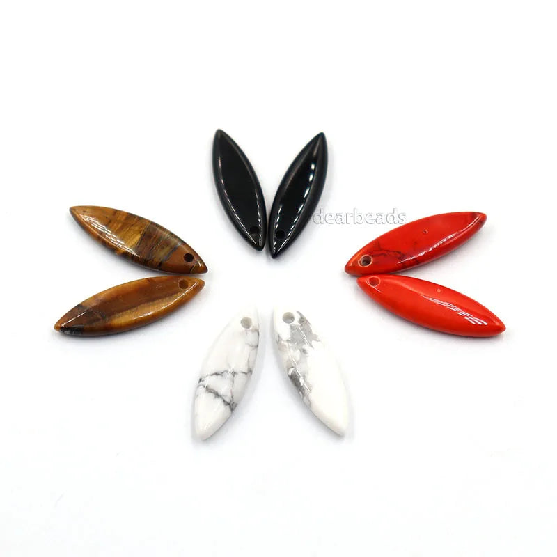 Horse Eye Gemstone Pendants Natural Oval Stone Charms for Earrings & Jewelry Making  24x4mm