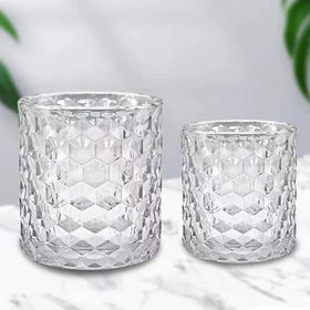 Home Decor Honeycomb Design Empty Luxury Glass Candle Holder clear Lanterns Jars for Wedding