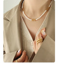 2022 Fashion New Stainless Steel 18K Gold Texture Light Luxury Design Fresh Water Pearl Geometric Necklace Spot Wholesale