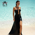 New Arrivals Sexy Slim Slit Dress Hollow O-Ring Cover up Swimwear Halter Beach Long Dress
