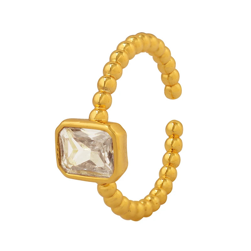 Vintage Design Ring square Zircon Brass Trendy Open Ring