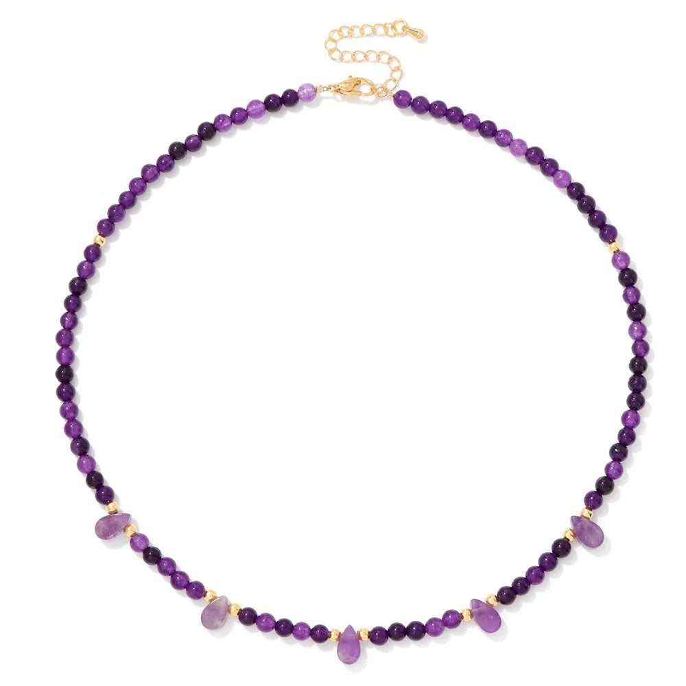 Fashion Wholesale Natural Stone Tiger Eye Howlite Amethyst Beads Stainless Steel Necklace for Women Men