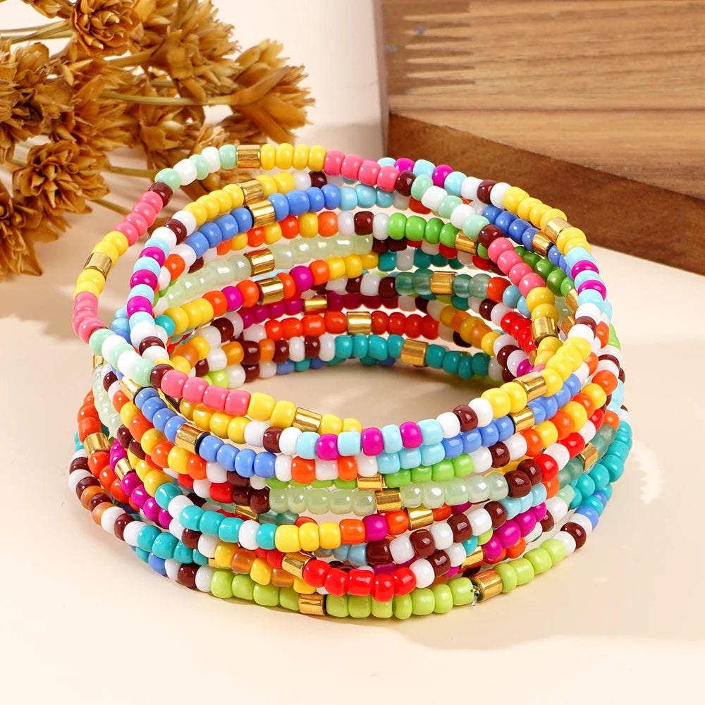 Go2boho Women's Summer New Dainty Seed Fashion Bracelets Classic Indian Color Glass Beaded Multi Hematite Stone Beads