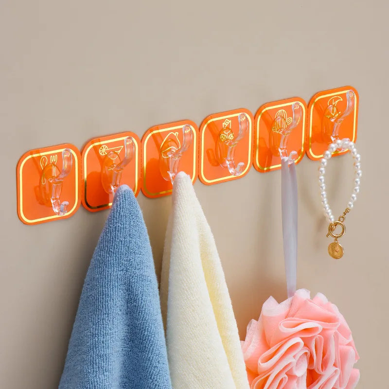 6 in 1 Plastic Multi-Function Door Hook Non-Perforated Wall Hooks Kitchen and Living Room Hook Wholesale