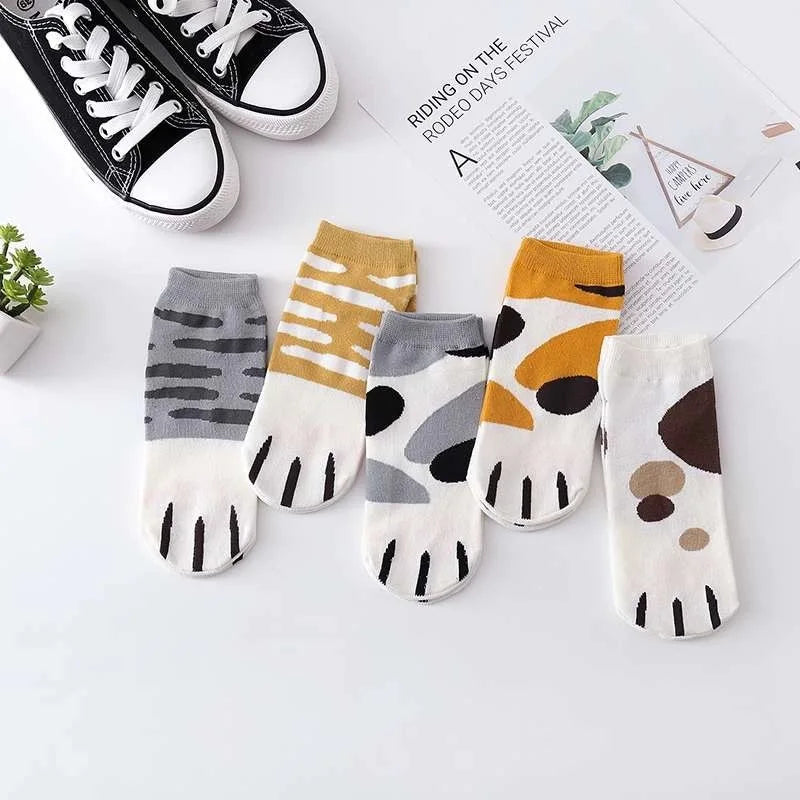 Women Ladies Spring Autumn Cute Thin Cartoon Print Cat Dog Paw Ankle Socks