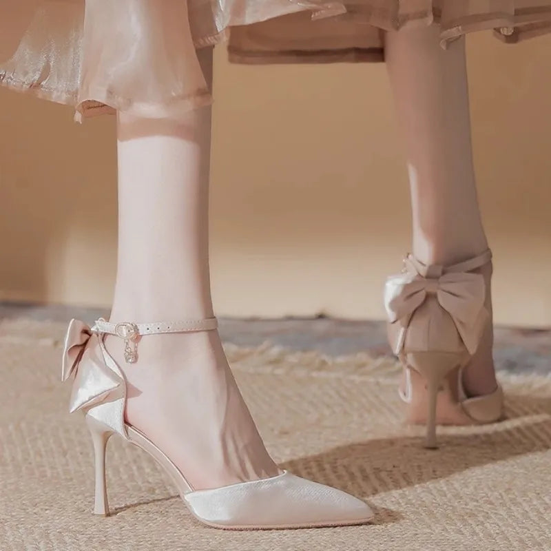 High Heels Women's Summer New Beautiful  Wedding Shoes Bridal Satin Hollow Pump slippers Sandals for Women