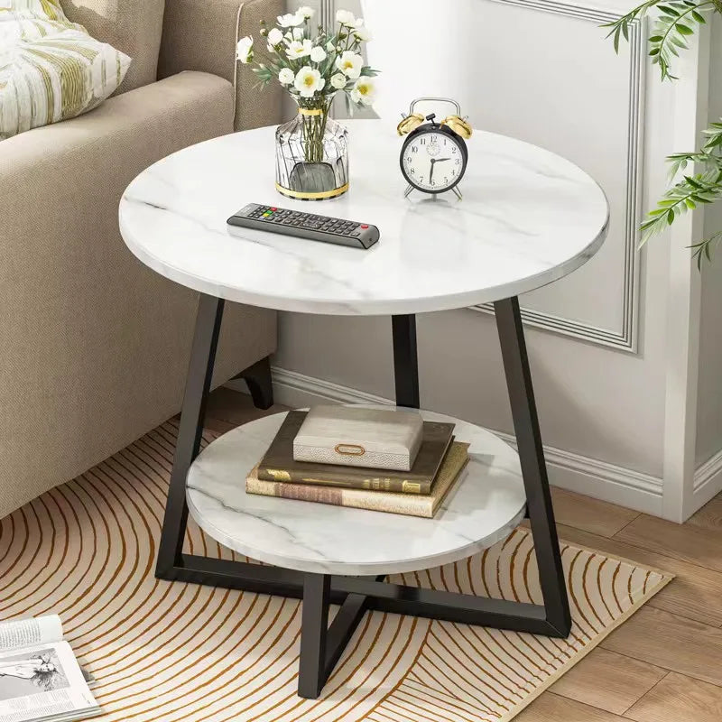 Small Coffee Table Side Table Living Room Bedroom Mini Shelf Balcony Simple Storage Double-layer Small Round Table