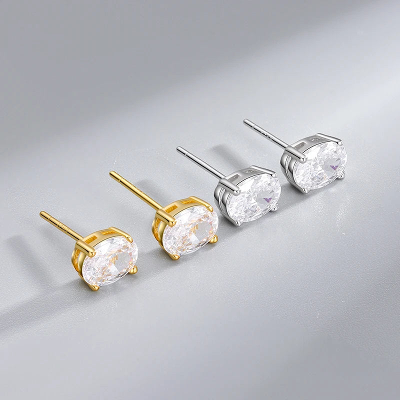CZ Stud Earrings 925 Sterling Silver Earrings Oval Four Prong Cubic Zirconia Earrings Set for Women Fine Jewelry Wholesale