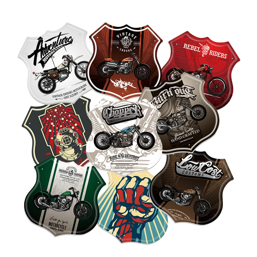 Metal Wall Decor Vintage Shield Shape Metal Sign Motorcycle Garage Decoration Tin Plate Sign