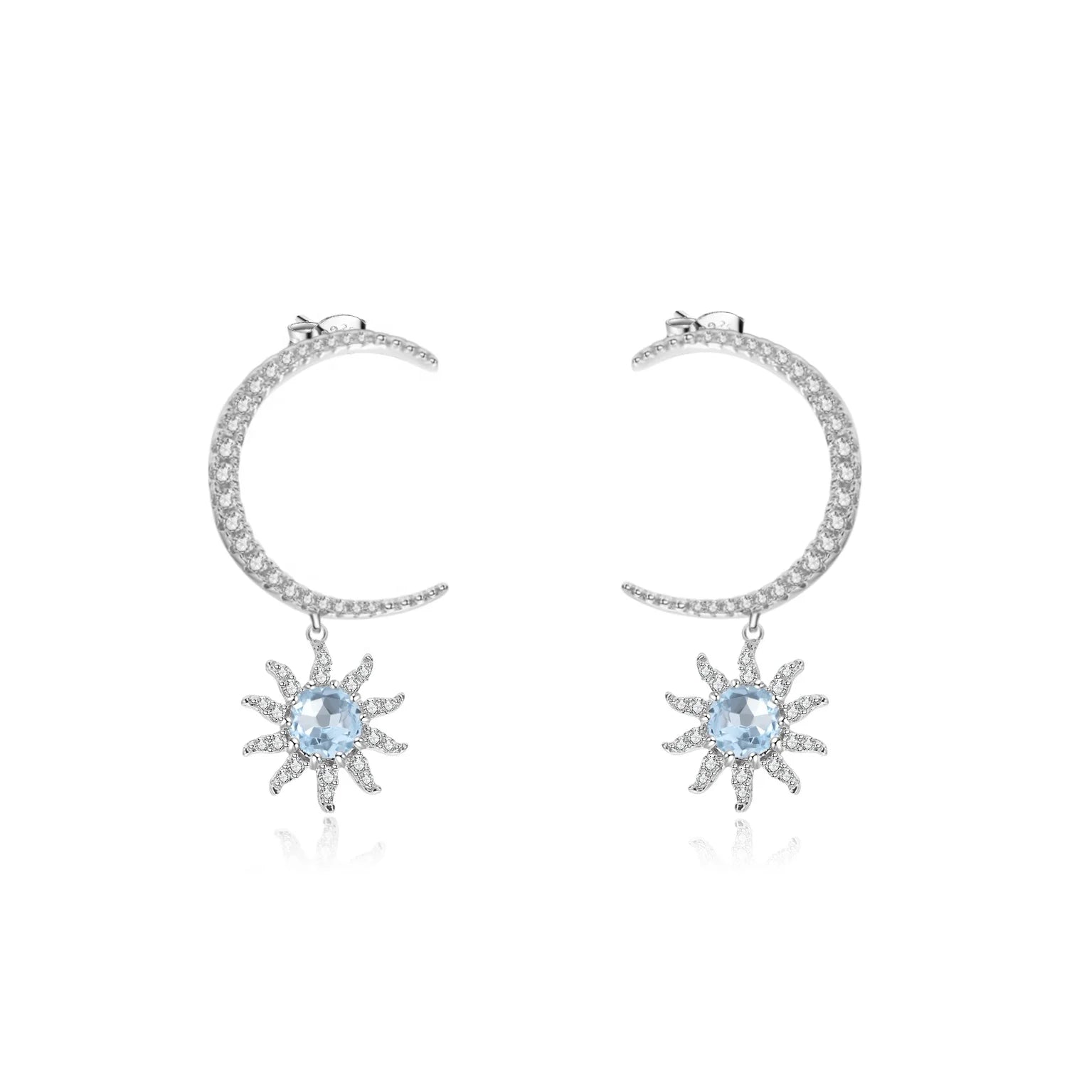 Abiding Women Jewelry Natural Sky Blue Topaz Sun and Moon Drop Earrings 925 Sterling Silver Earring