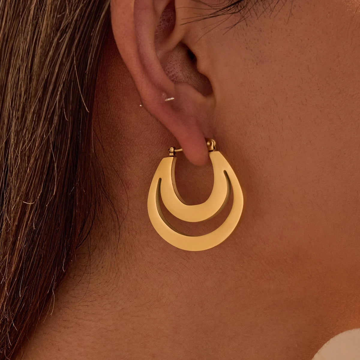 18k Gold Plated Jewelry for Women Stainless Steel Bag Design Double Layer Fine Hoop Earrings
