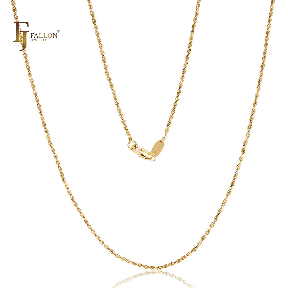 2.2mm+ FJ Fallon Fashion Jewelry Double Singapore Link Chain Plated in 14K Gold Brass Based Split