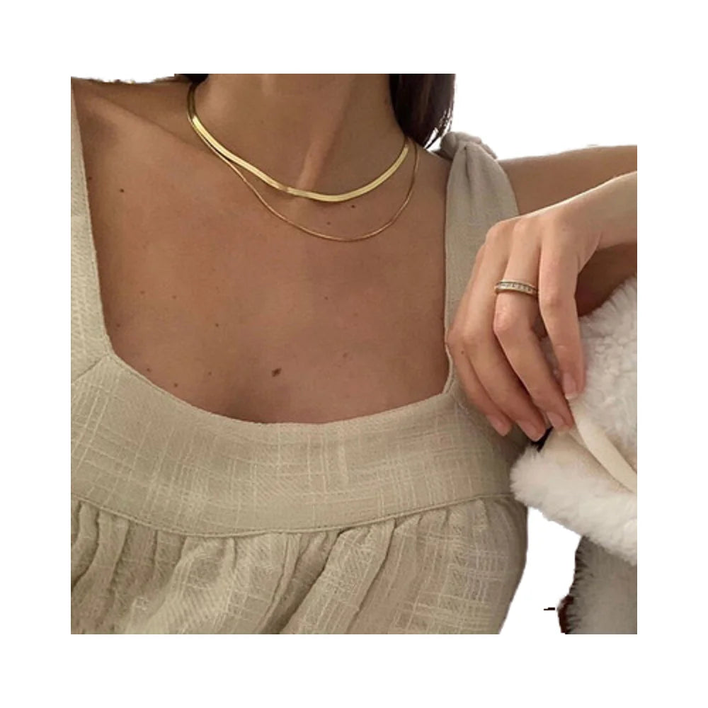 HOVANCI Women's Dainty Minimalist Gold Plated Clavicle Chain Necklace Double Layer Flat Choker Link Chain