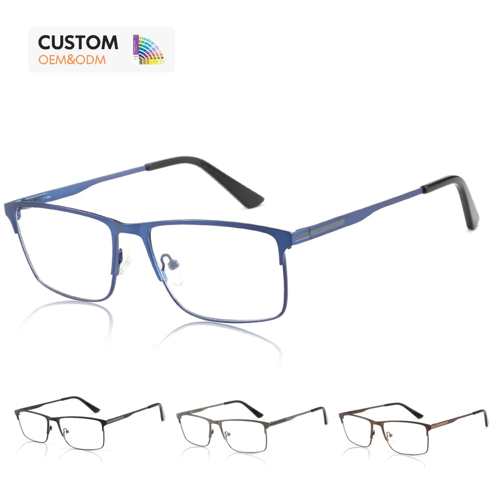 Business Anti Blue Light Optical Glasses Titanium Alloy Frame Blue Brown Fashion Rectangle Style CE Dropball Test of Men Reading