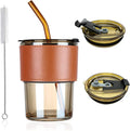 Ins 15 oz Blank Clear Glass Borosilicate Disposable Cool Cup Travel Coffee Mug with Lid and Straw for Giveaways