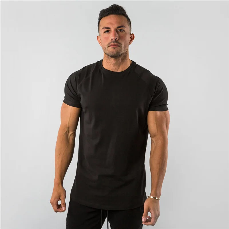 Men's Cotton Short Sleeve Quick Dry Fitness Gym T-Shirts Breathable Summer Solid Pattern Loose Fit for Sports