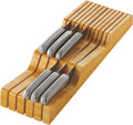 Youlike High Quality Natural Bamboo Knife Drawer Organizer Knife Storage Holder Suitable for Kitchen Fits 5 Long 6 Short Knives