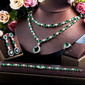 Custom African Style Luxury Green Stone Jewelry Set Brass Platinum Plated Zircon Necklace Earrings Bracelet Ring