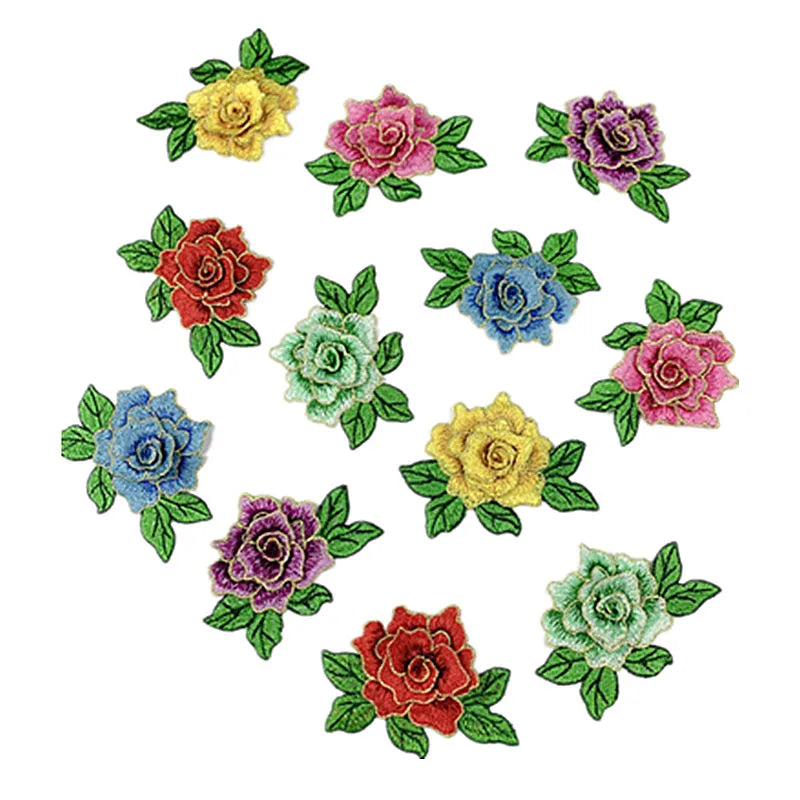 Wholesale Apparel Accessories Polyester Flowers 3D Lace Embroidery Appliques 2 Flowers Guipure Patches for Clothes Dress Bag DIY
