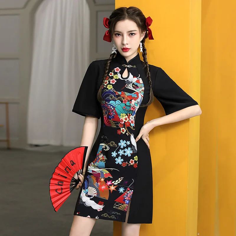 Young Girls' Improved Red Chinese Women's Wear Female Wedding Birthday Chinese Style Small Dress Spring Summer Evening Dress