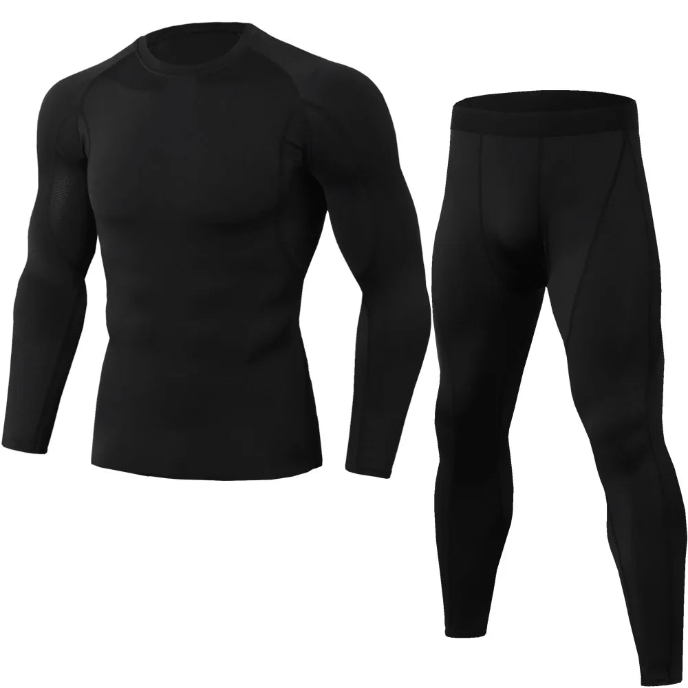 Custom 2 Pieces Men Compression Tights and Long Sleeve Shirt Set Solid Color Highly Stretch Quick Dry Fitness Gear