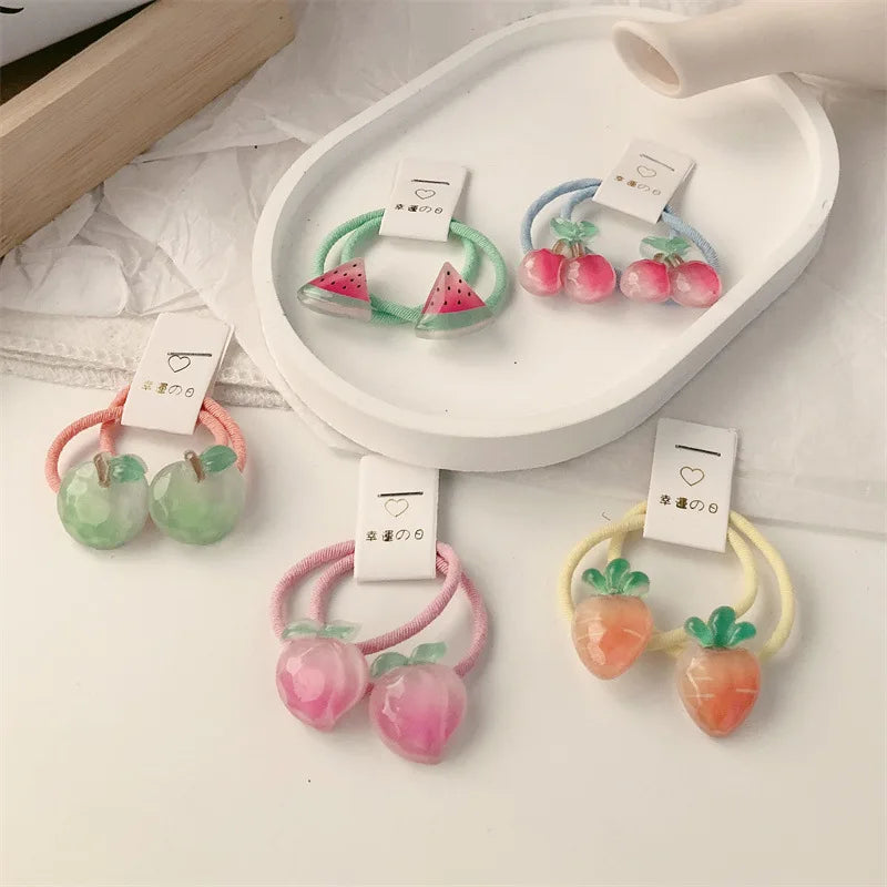 ShanHai 2PCS New Cherry Radish Princess Lovely Headwear Cartoon Kids Elastic Hair Bands Children Ropes Girls Accessories Baby