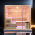 Hot Sale Electric 4-Person Home Steam Bath Hemlock Solid Sauna Cabinet Combo Customizable Size European Design Transom Windows