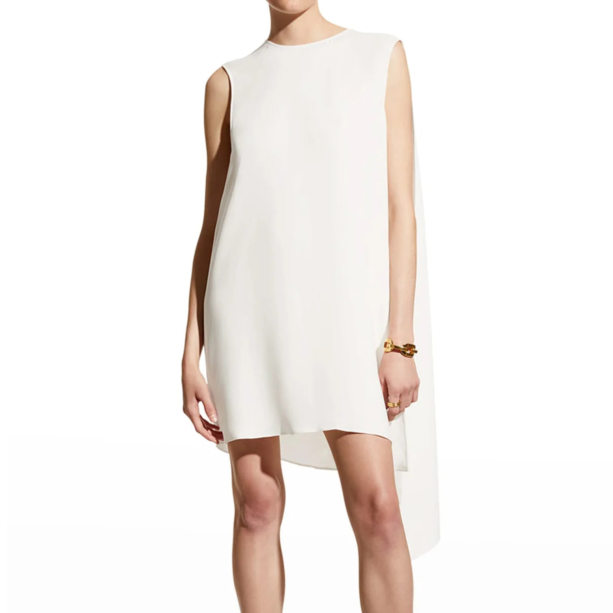 2022 Draped Sleeveless Shift Dress Women Dresses Casual Summer White Dress