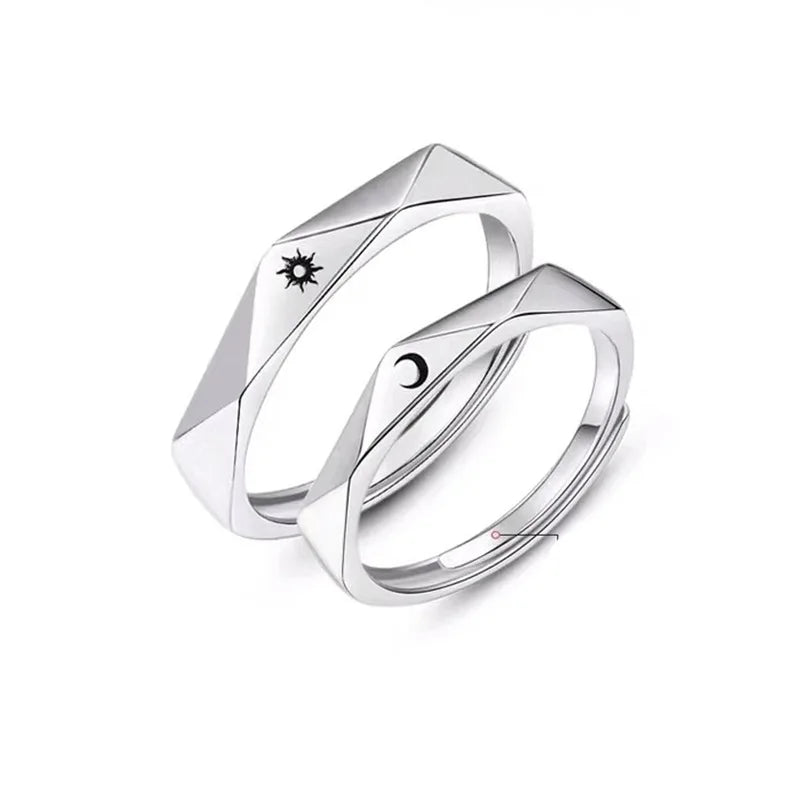 BASQUESUN Factory Wholesale Custom Smooth Diamond Corrosion Sun Moon Pattern Couple Simple Temperament Paired Ring