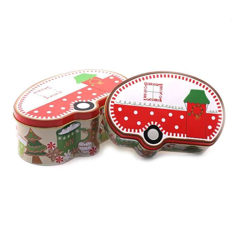 Hot Sale Cartoon Design Rectangle Car Shape Tinplate Metal Box Christmas Seasonal Gift Tin Can Offset Printing Customized Logo