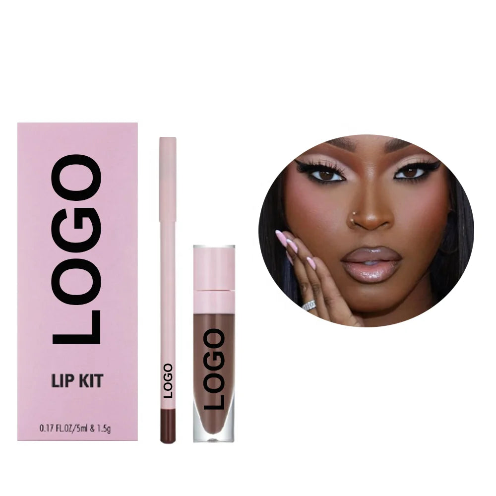 Private Label Lip Kit Vegan Makeup Glitter Nude Liner with Lipstick Lipgloss Kit