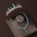 Bride Sky Blue Hair Band Wedding Birthday Princess Crown Wedding Dress Crown Headpiece Necklace Three Piece Set