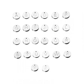 Stock Mirror Stainless Steel Jewelry Accessories 12mm Diy Round Etching English Letters A-Z Pendant Charm