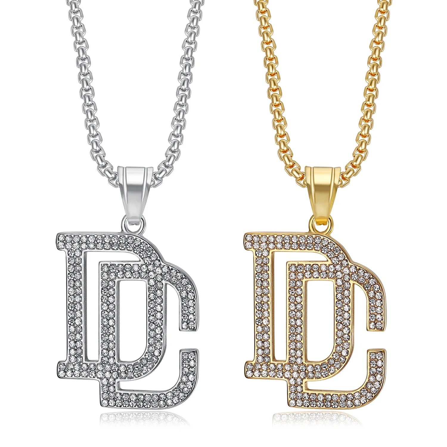 Fashion Stainless Steel Hip Hop Pendant Necklace Full Zircon Long Chain Letter Necklace for Men Women Jewelry Accessory