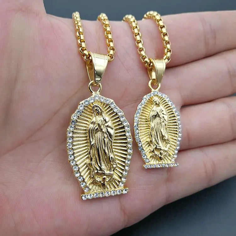 European American Personalized Fashion Gold Plated Diamond Inlaid Virgin Mary Necklace