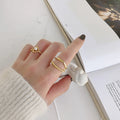 Women Fine Jewelry Gold Plated 925 Silver Ring  Minimalist Adjustable Twisted and Smooth Double Band Open Ring for Birthday Gift