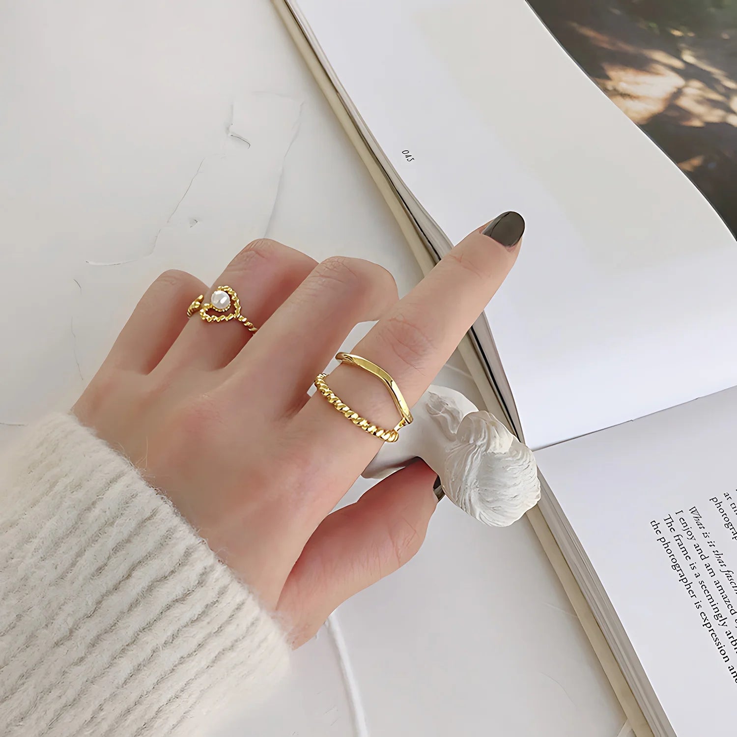 Women Fine Jewelry Gold Plated 925 Silver Ring  Minimalist Adjustable Twisted and Smooth Double Band Open Ring for Birthday Gift