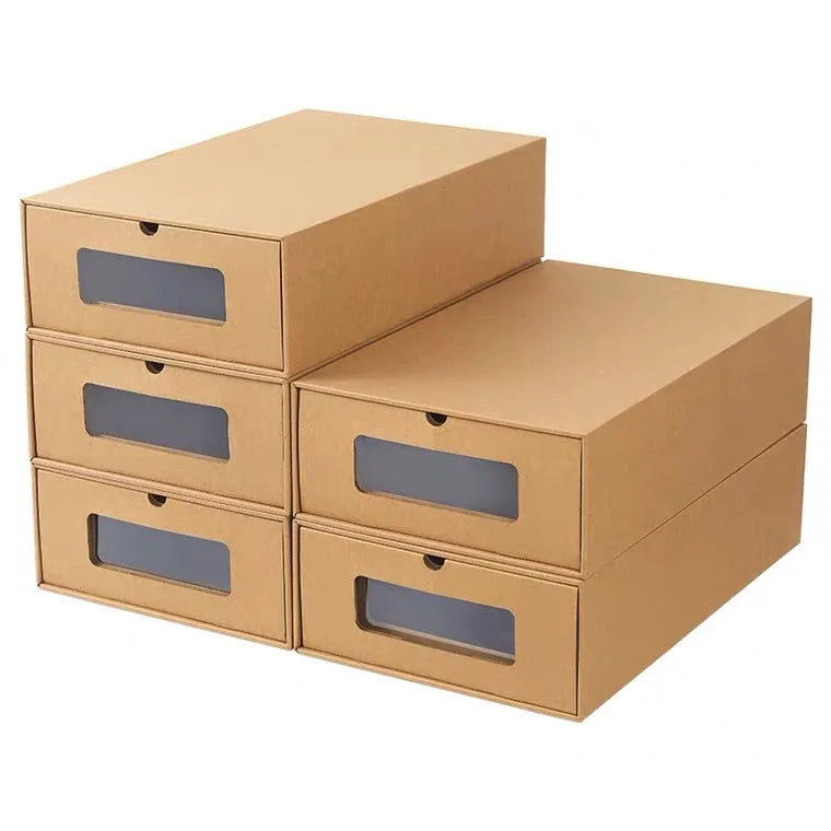 Factory Wholesale Carton Sneakers Storage Boxes Kraft Shoe Box Packaging Storage With Window Drawer Box