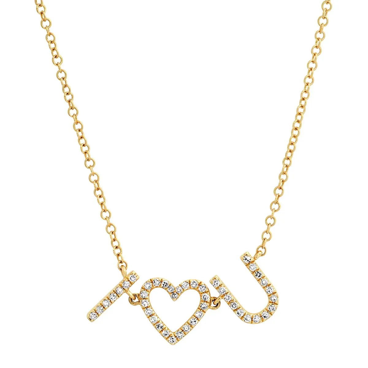 Milskye Cute Jewelry Fine Fashion for Women 18k Plated Gold 925 Silver I LOVE U Diamond Necklace