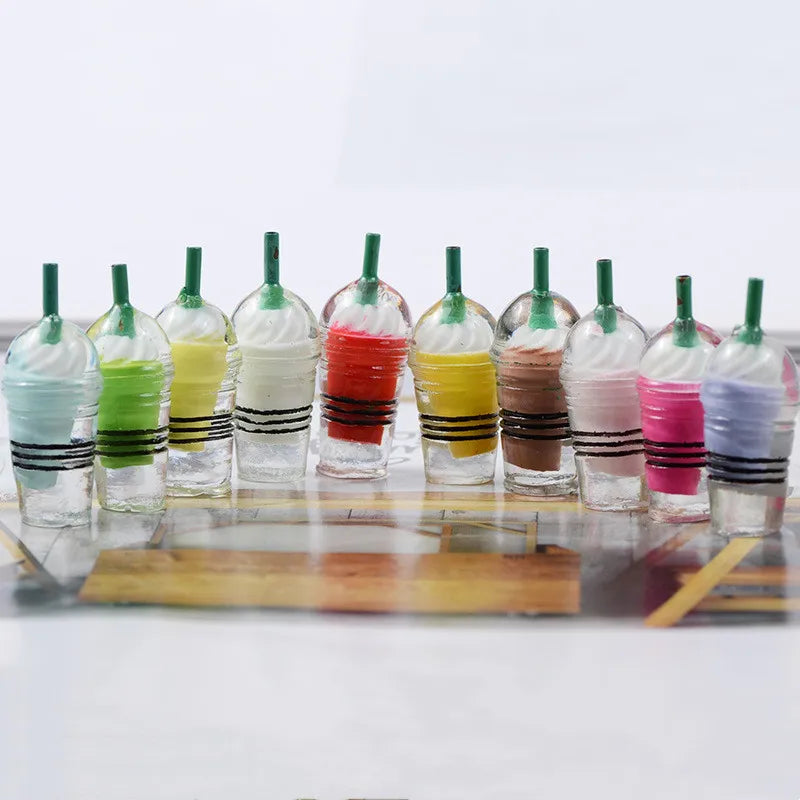 DIY Crafts Hanging Key Chain Resin Ice Cream Drink Cup Bottle Charms Mini Bottle Pendants Resin Drink Charm
