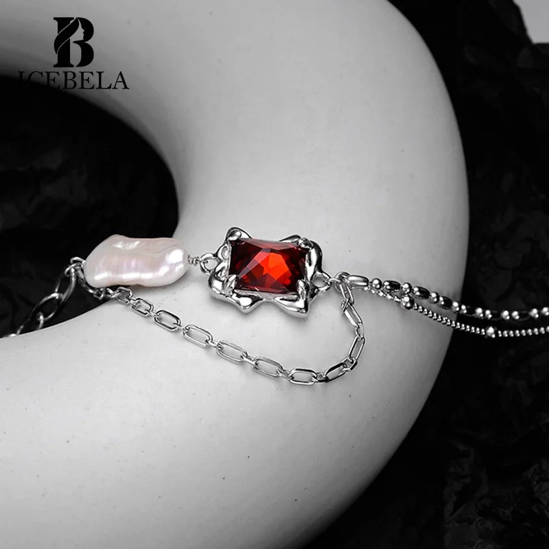 Baroque Pearl Necklace Meilong Jewelry Ruby Laminated Sweater Chain Heavy Industry 925 Sterling Silver for Women High Quality