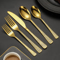 Fancy Silverware Cheap Flatware Stainless Steel 5 Pcs Gold Cutlery Set Tree Pattern Knife Spoon Fork Set