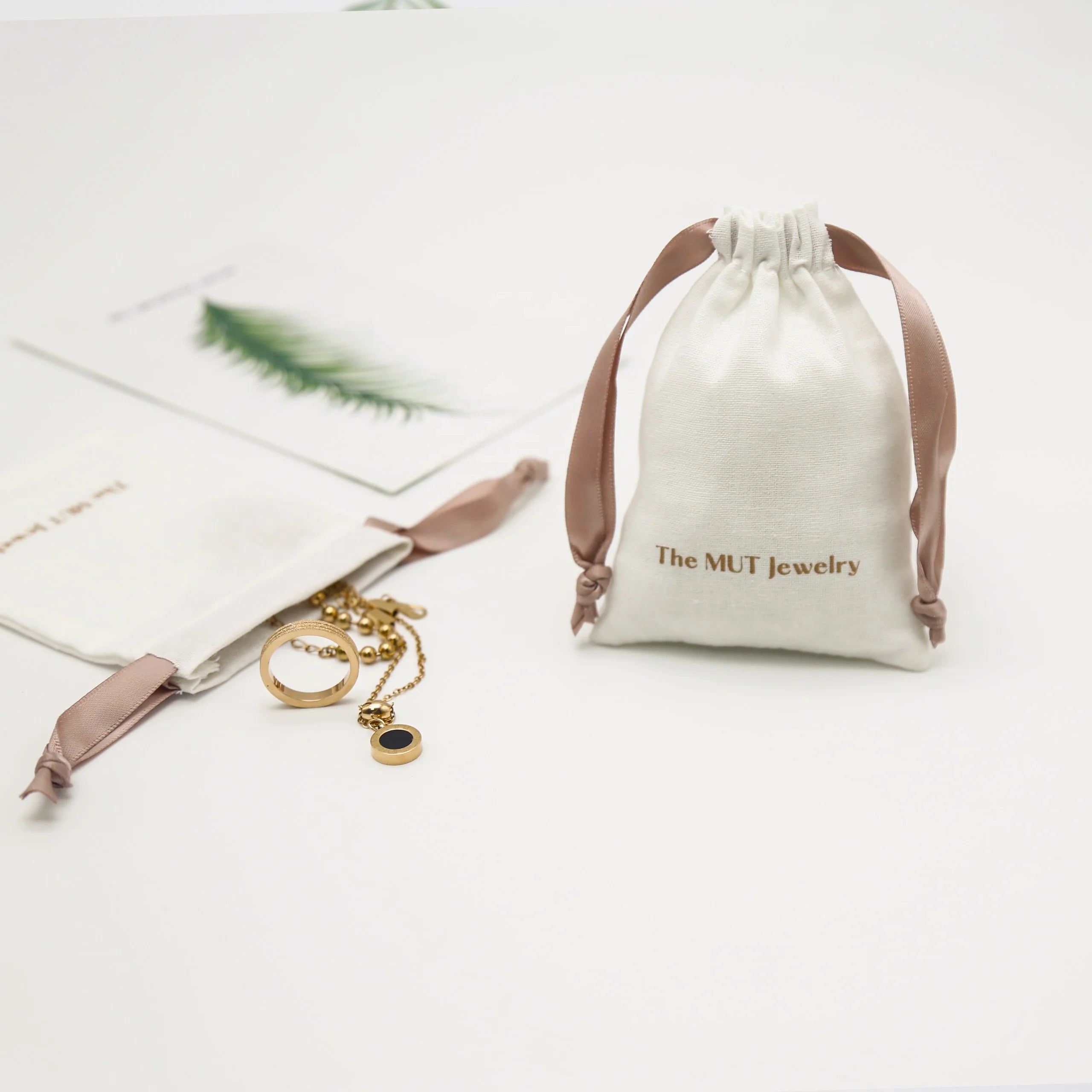 White Printingcotton Muslin Gift Jewelry Pouch Drawstring Bags
