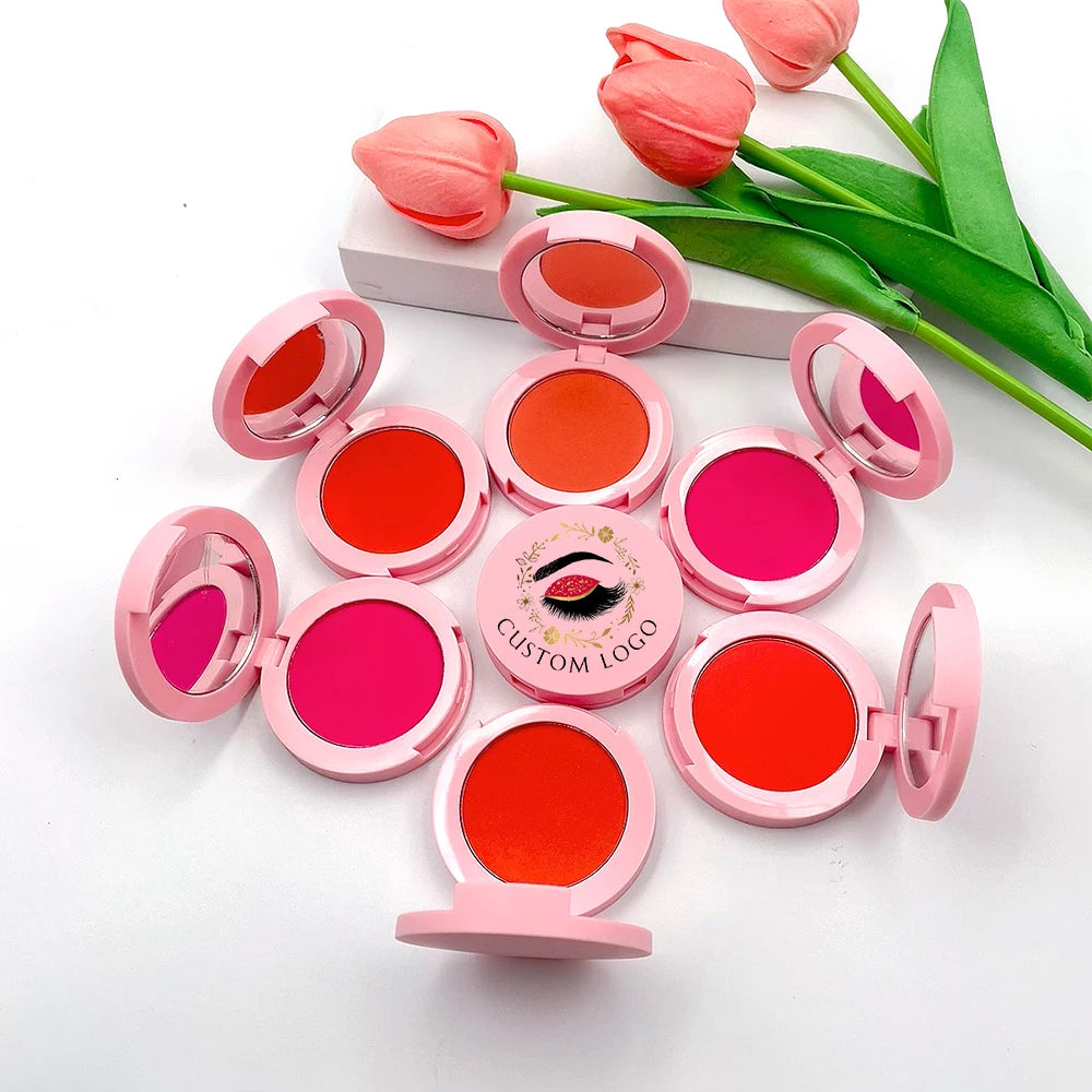 Private Label White Compact Smooth Natural 12 Colors Vegan Cruelty Free Blusher Makeup Shimmer Blush Powder