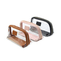 Wholesale New Trendy Designer Pink Brown Black PU Leather and Clear PVC Makeup Cosmetic Pouch Bag With Metal Zipper for Women